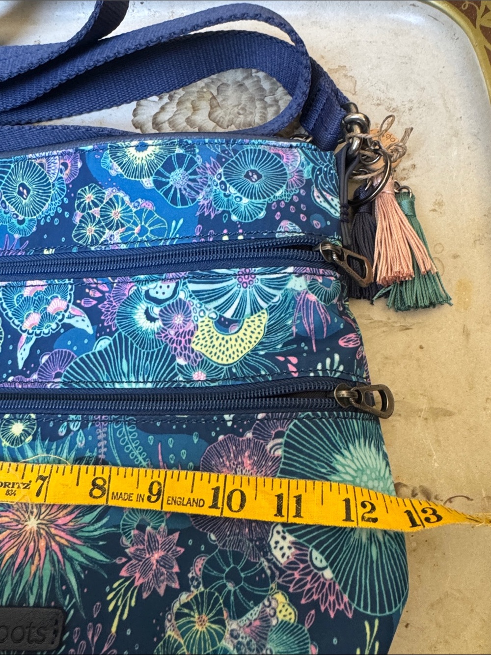 Sakroots Navy Floral Crossbody with Teal & Coral Accents - Picture 3 of 6